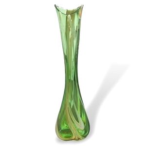 1960s Japanese Swung Glass Vase Green Orange White Elephant Foot